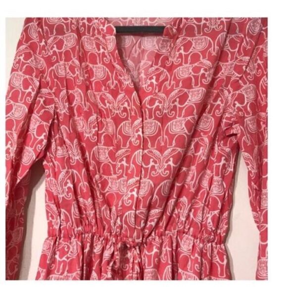 Crown & Ivy Women’s Size 10 Elephant Print Cinch Waist Dress Pink Long Sleeve - Picture 8 of 11